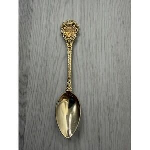 Hawaii Souvenir Spoon Gold Tone Palm Tree Shield Ornate Vintage‎